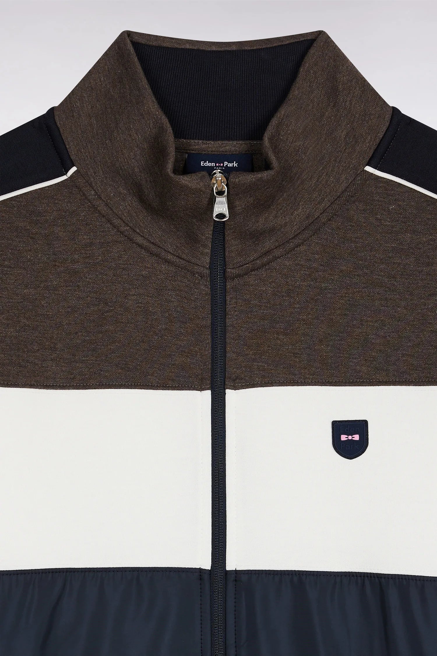 Eden Park_0_Two-Material Zip-Up Sweatshirt in Brown Quilted Nylon_H25MAISW0045_MAM20_02