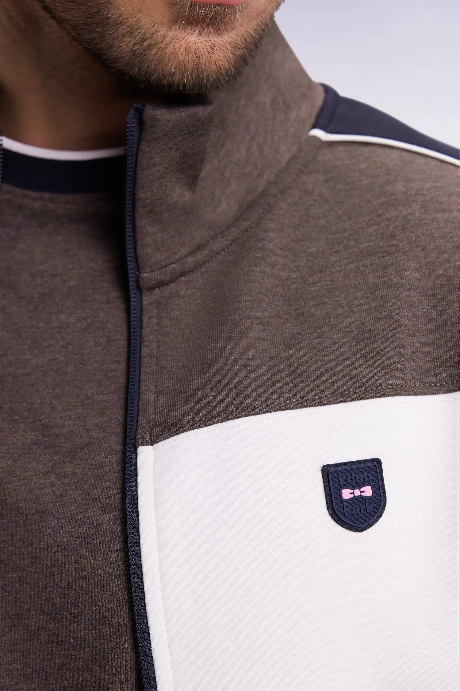 Eden Park_0_Two-Material Zip-Up Sweatshirt in Brown Quilted Nylon_H25MAISW0045_MAM20_03