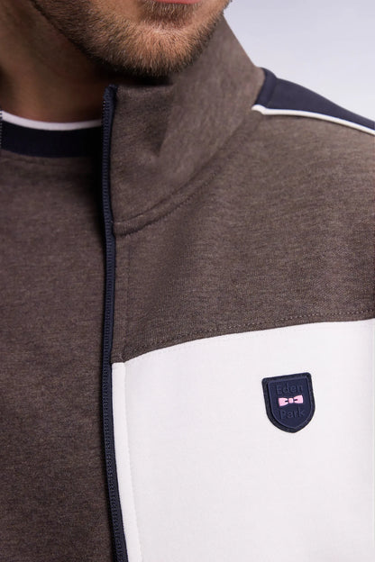Eden Park_0_Two-Material Zip-Up Sweatshirt in Brown Quilted Nylon_H25MAISW0045_MAM20_04