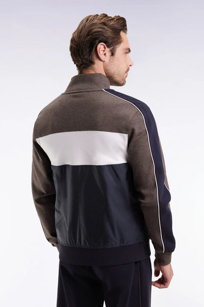 Eden Park_0_Two-Material Zip-Up Sweatshirt in Brown Quilted Nylon_H25MAISW0045_MAM20_05