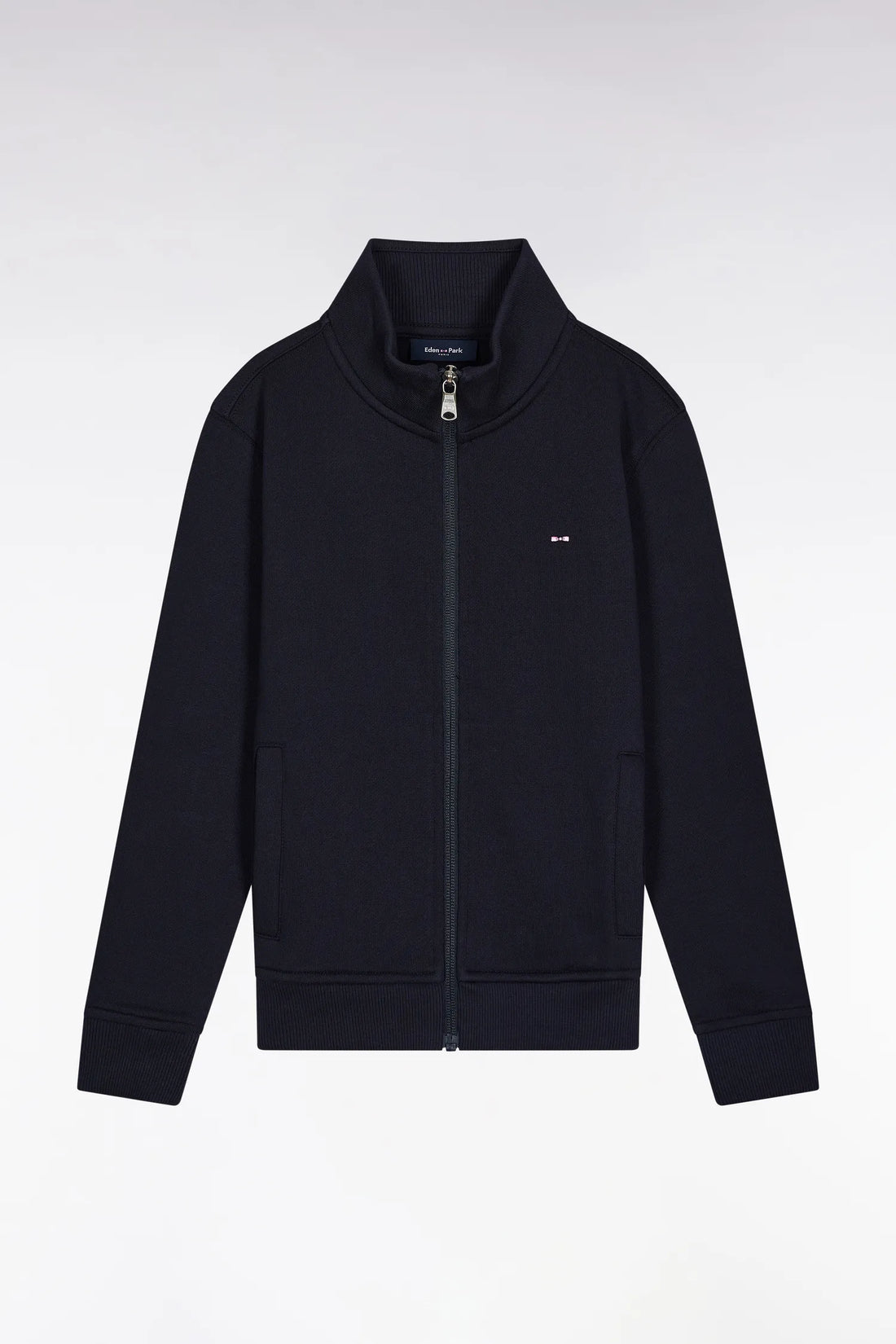 Eden Park_0_Zip-Up Sweatshirt with High Collar in Navy Cotton Fleece_H25MAISW0063_BLF_01