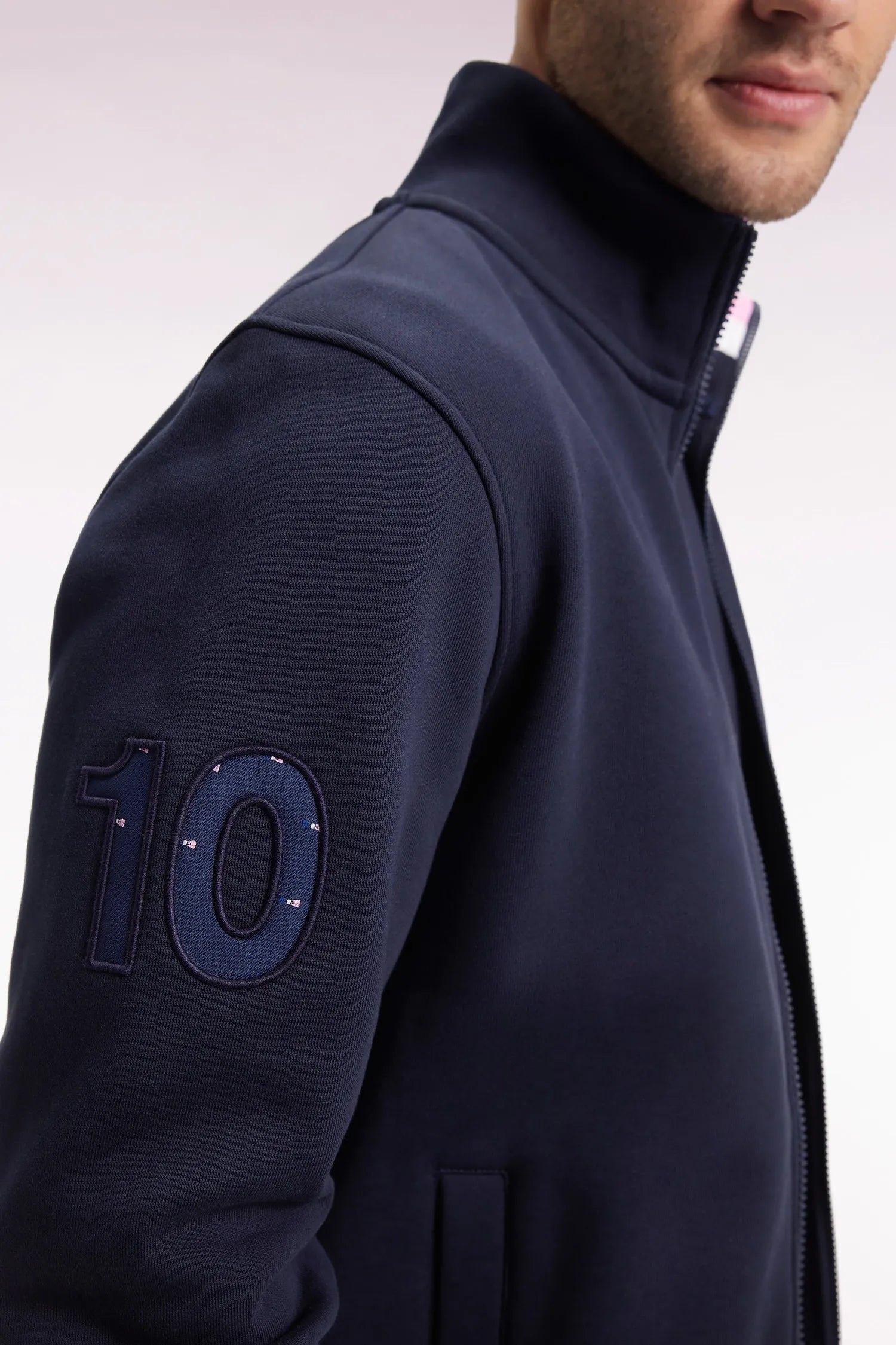Eden Park_0_Zipped Sweatshirt in Navy Cotton Embroidery 10 Straight Cut_H25MAISW0068_BLF_03