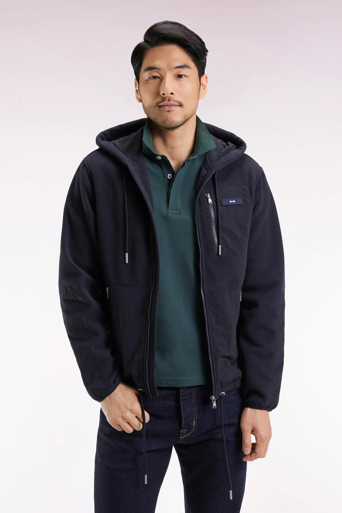 Eden Park_0_Zip-Up Hooded Sweatshirt in Navy Double Material Straight Cut_H25MAISW0071_BLF_01