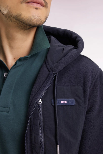 Eden Park_0_Zip-Up Hooded Sweatshirt in Navy Double Material Straight Cut_H25MAISW0071_BLF_03