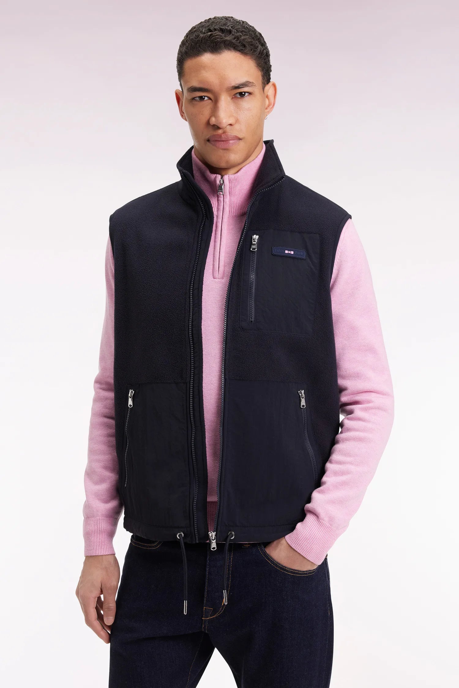 Eden Park_0_Zip-Up Hooded Sleeveless Sweatshirt in Navy Navy Straight Cut_H25MAISW0073_BLF_01