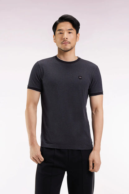 Eden Park_0_Short-Sleeved T-Shirt in Charcoal Grey Stretch Cotton with a Slim Fit_H25MAITC0029_GRF11_01