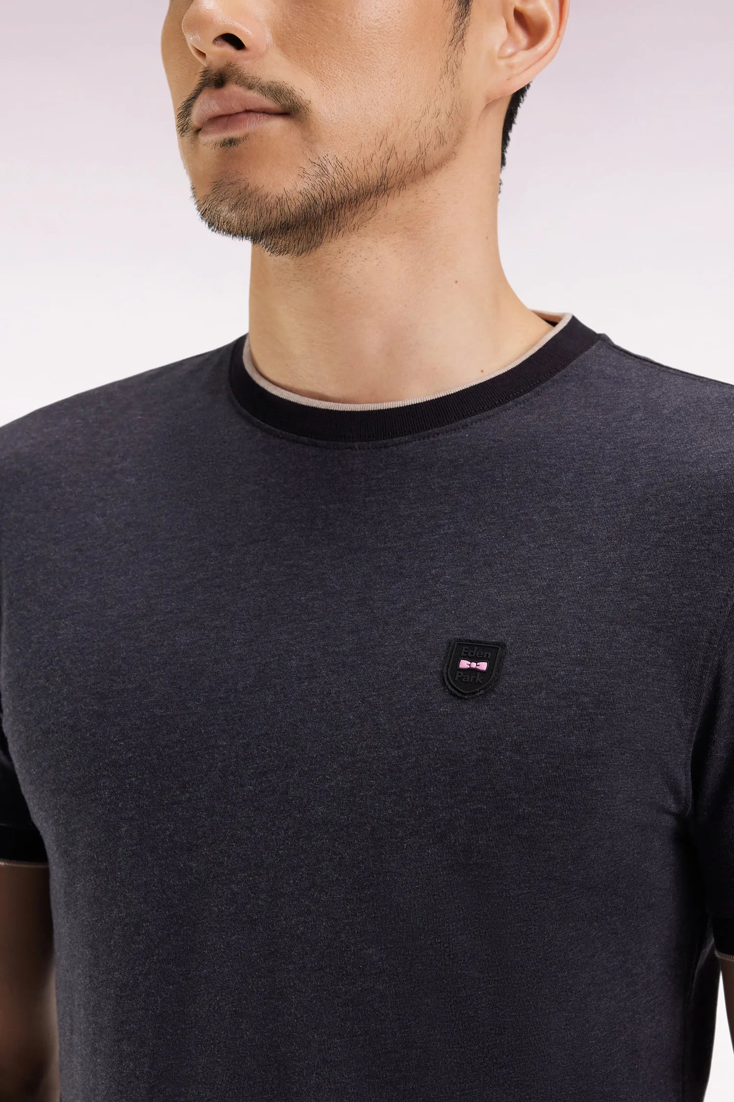 Eden Park_0_Short-Sleeved T-Shirt in Charcoal Grey Stretch Cotton with a Slim Fit_H25MAITC0029_GRF11_03