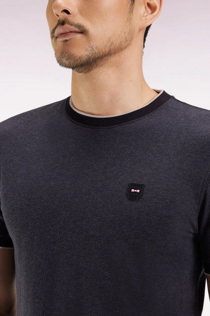 Eden Park_0_Short-Sleeved T-Shirt in Charcoal Grey Stretch Cotton with a Slim Fit_H25MAITC0029_GRF11_03