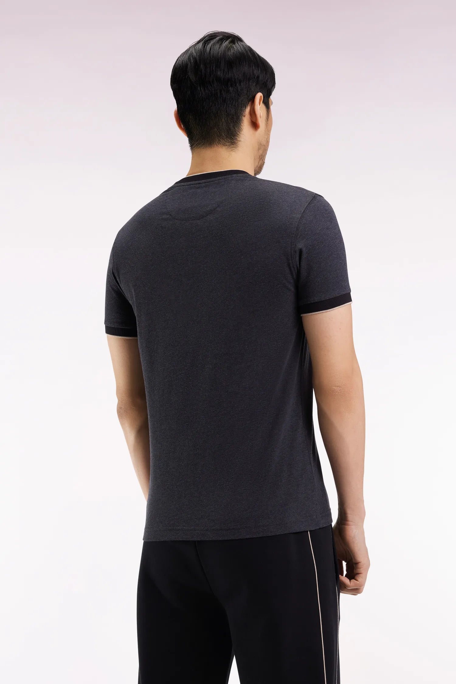 Eden Park_0_Short-Sleeved T-Shirt in Charcoal Grey Stretch Cotton with a Slim Fit_H25MAITC0029_GRF11_04
