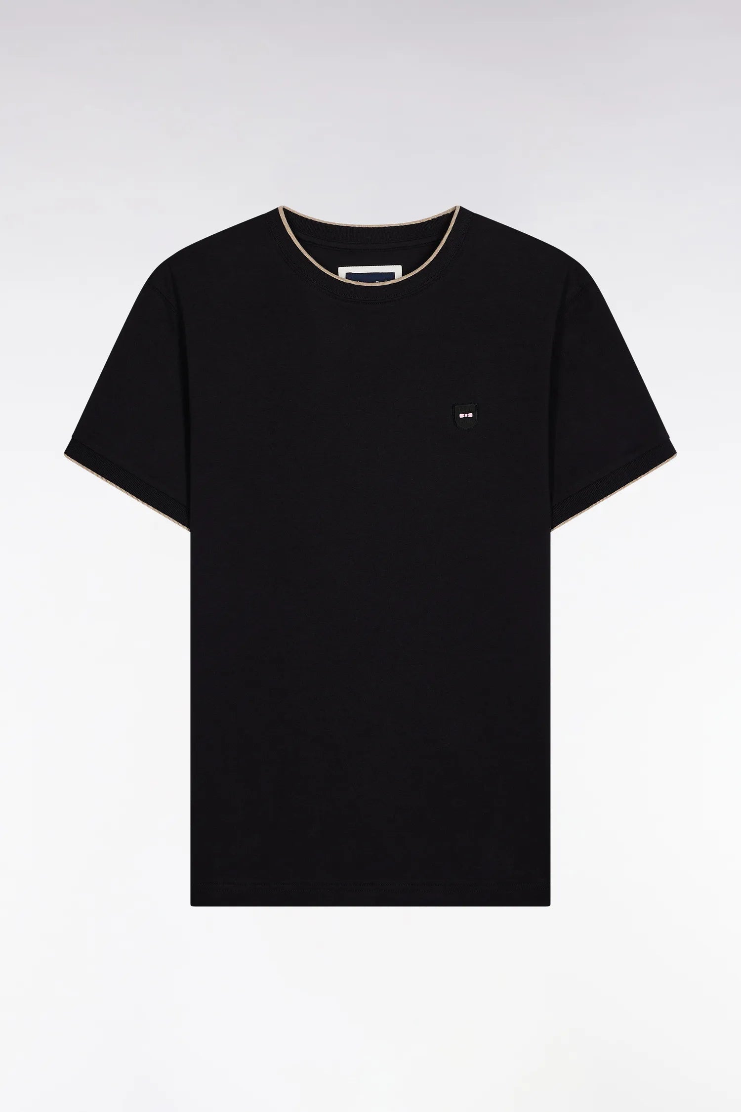 Eden Park_0_Short-Sleeved Black Stretch Cotton T-Shirt with Slim Fit_H25MAITC0029_NO_02