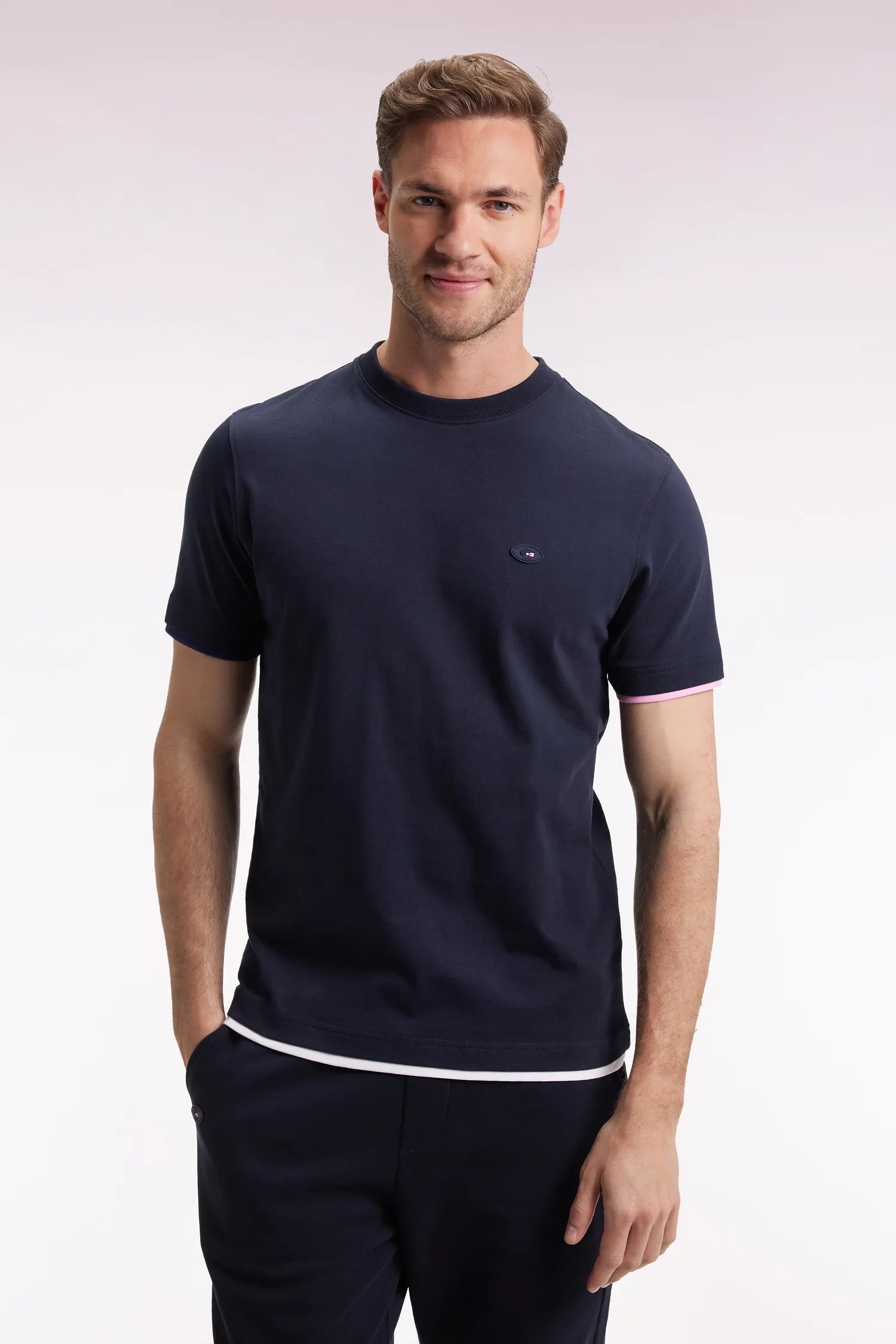 Eden Park_0_Navy Short-Sleeved Xv of France T-Shirt_H25MAITC0048_BLF_01