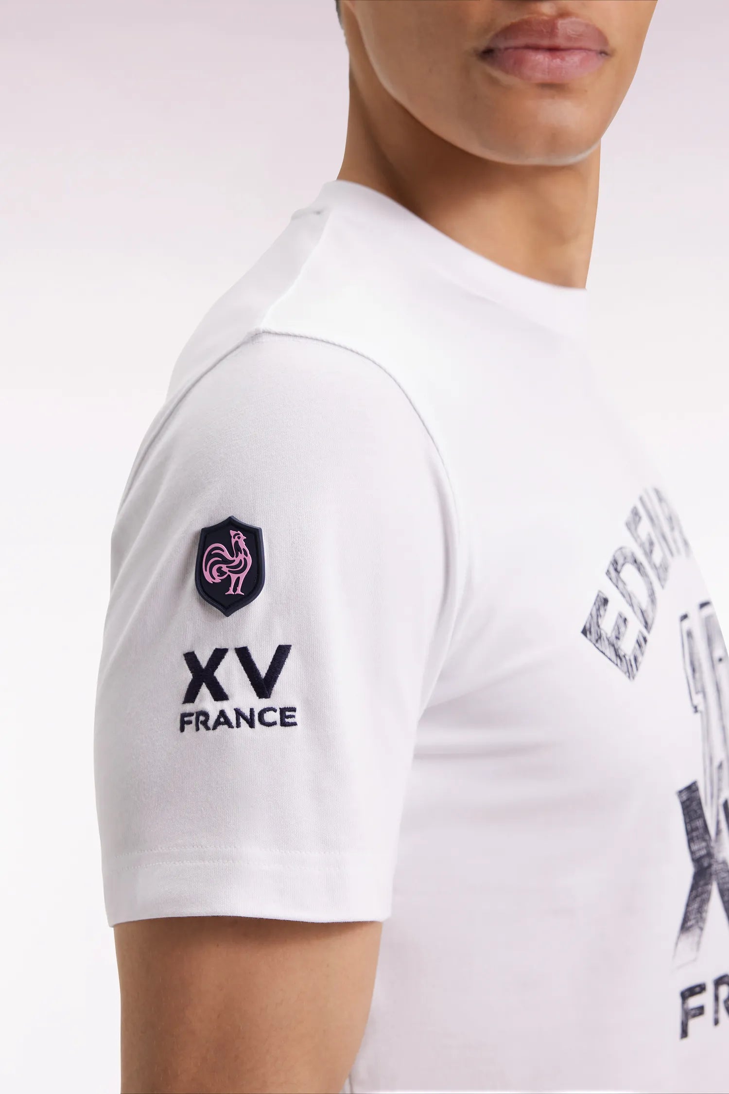 Eden Park_0_White Short-Sleeved T-Shirt with Xv De France Screen Print_H25MAITC0052_BC_04