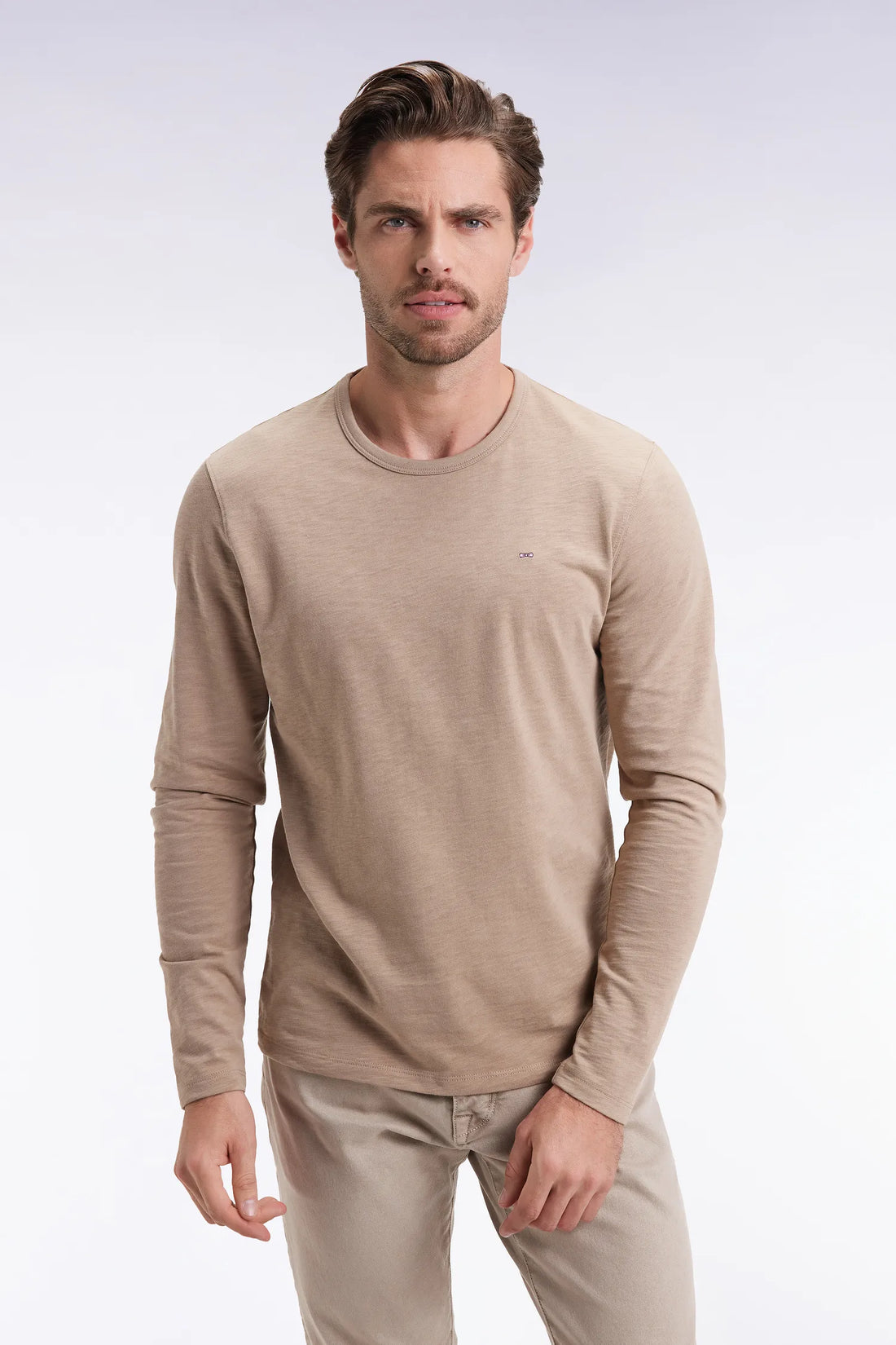 Eden Park_Beige_Beige Slub Cotton Long-Sleeved T-Shirt_H25MAITL0006_BEM27_01