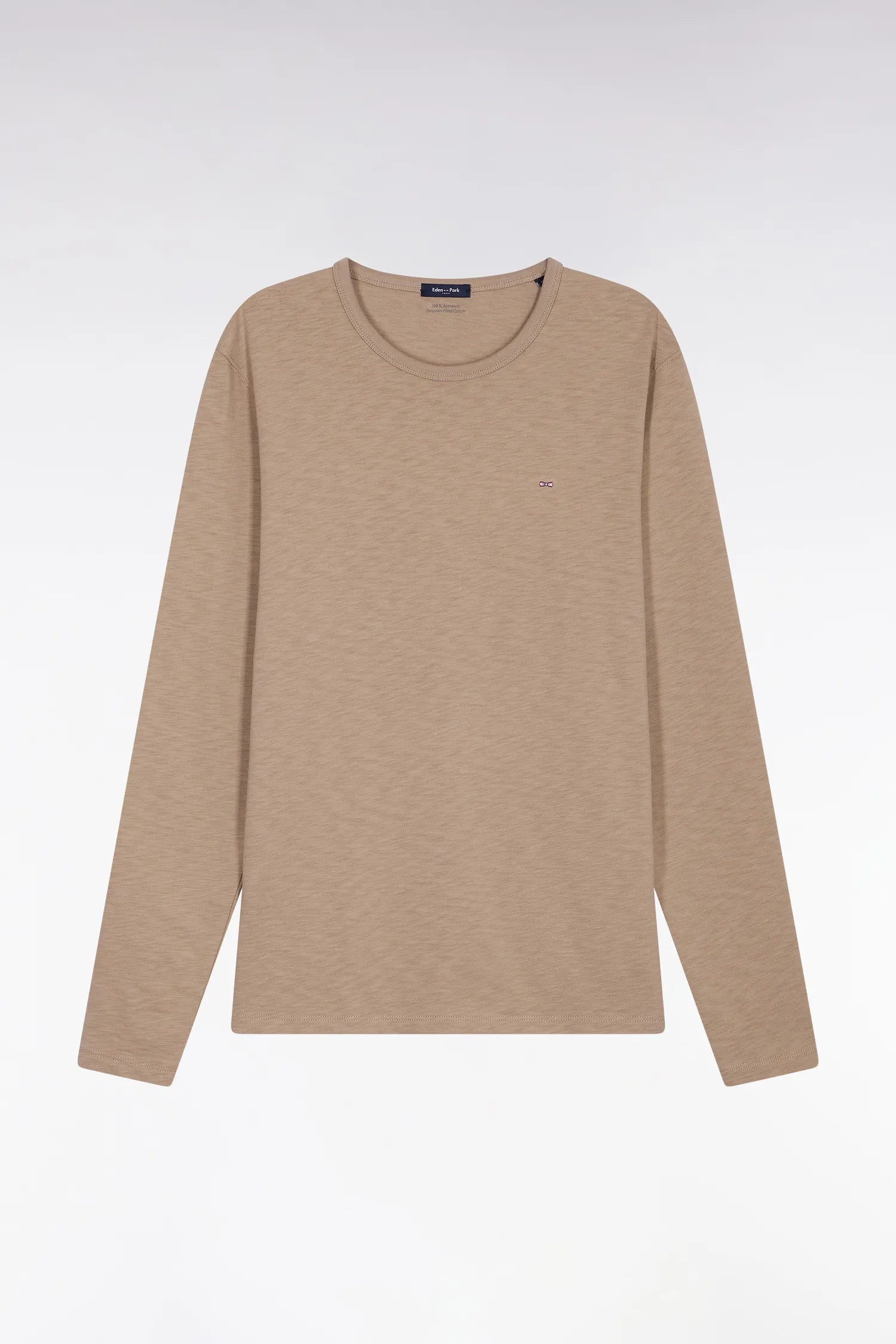 Eden Park_Beige_Beige Slub Cotton Long-Sleeved T-Shirt_H25MAITL0006_BEM27_02