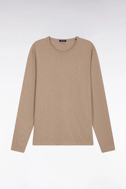 Eden Park_Beige_Beige Slub Cotton Long-Sleeved T-Shirt_H25MAITL0006_BEM27_02