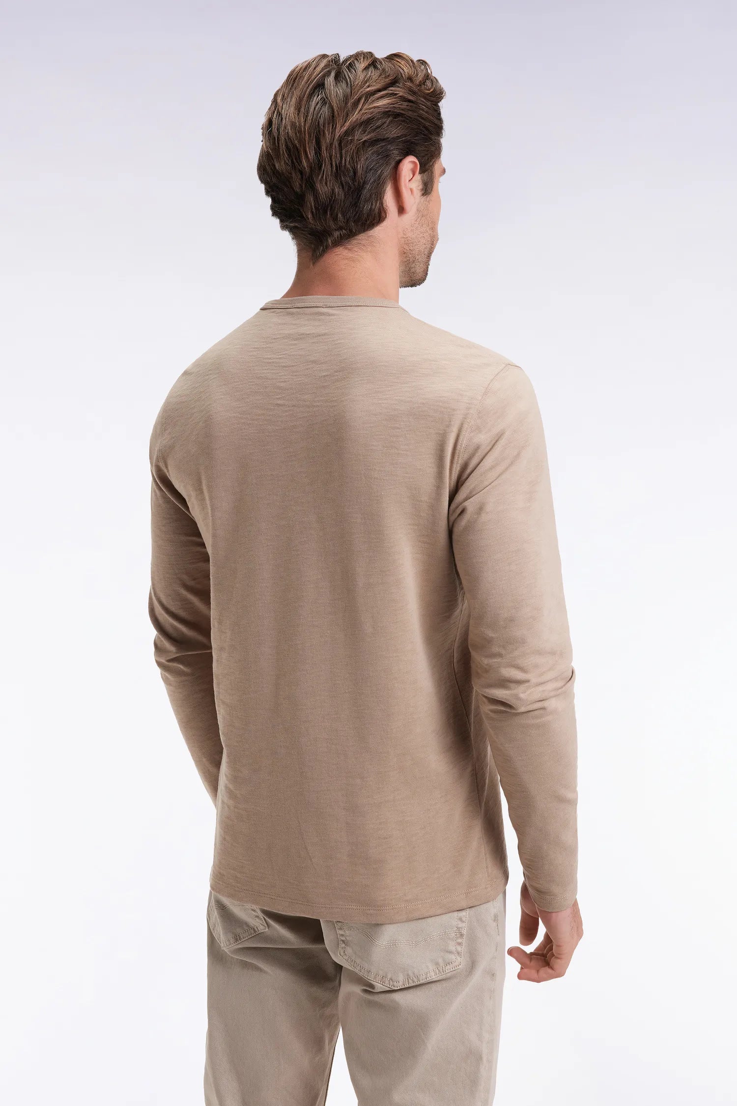 Eden Park_Beige_Beige Slub Cotton Long-Sleeved T-Shirt_H25MAITL0006_BEM27_04