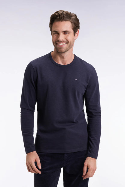 Eden Park_Blue_Navy Slub Cotton Long-Sleeved T-Shirt_H25MAITL0006_BLF_01