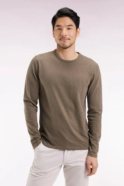 Eden Park_Green_Khaki Slub Cotton Long Sleeve T-Shirt_H25MAITL0006_KAF7_01