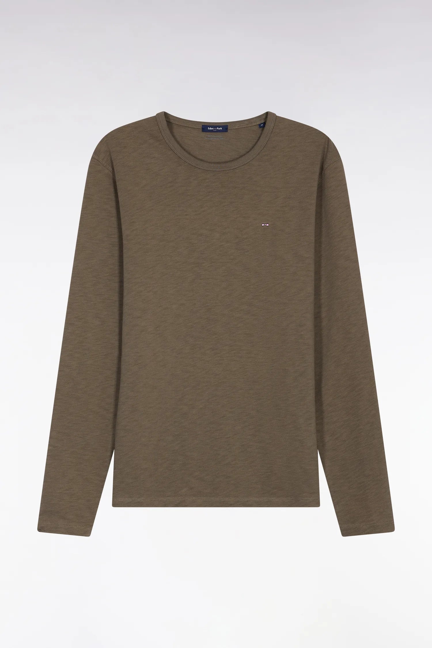 Eden Park_Green_Khaki Slub Cotton Long Sleeve T-Shirt_H25MAITL0006_KAF7_02