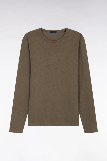 Eden Park_Green_Khaki Slub Cotton Long Sleeve T-Shirt_H25MAITL0006_KAF7_02