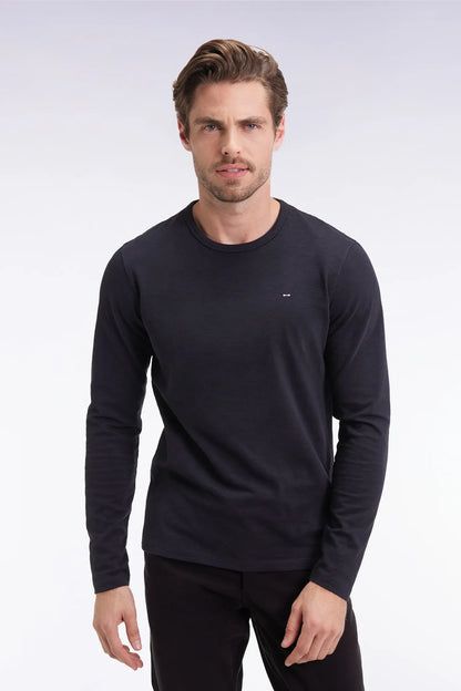 Eden Park_Black_Black Slub Cotton Long-Sleeved T-Shirt_H25MAITL0006_NO_01