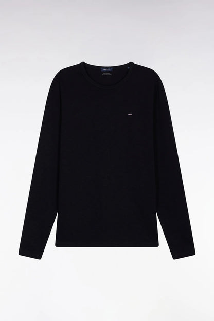 Eden Park_Black_Black Slub Cotton Long-Sleeved T-Shirt_H25MAITL0006_NO_02