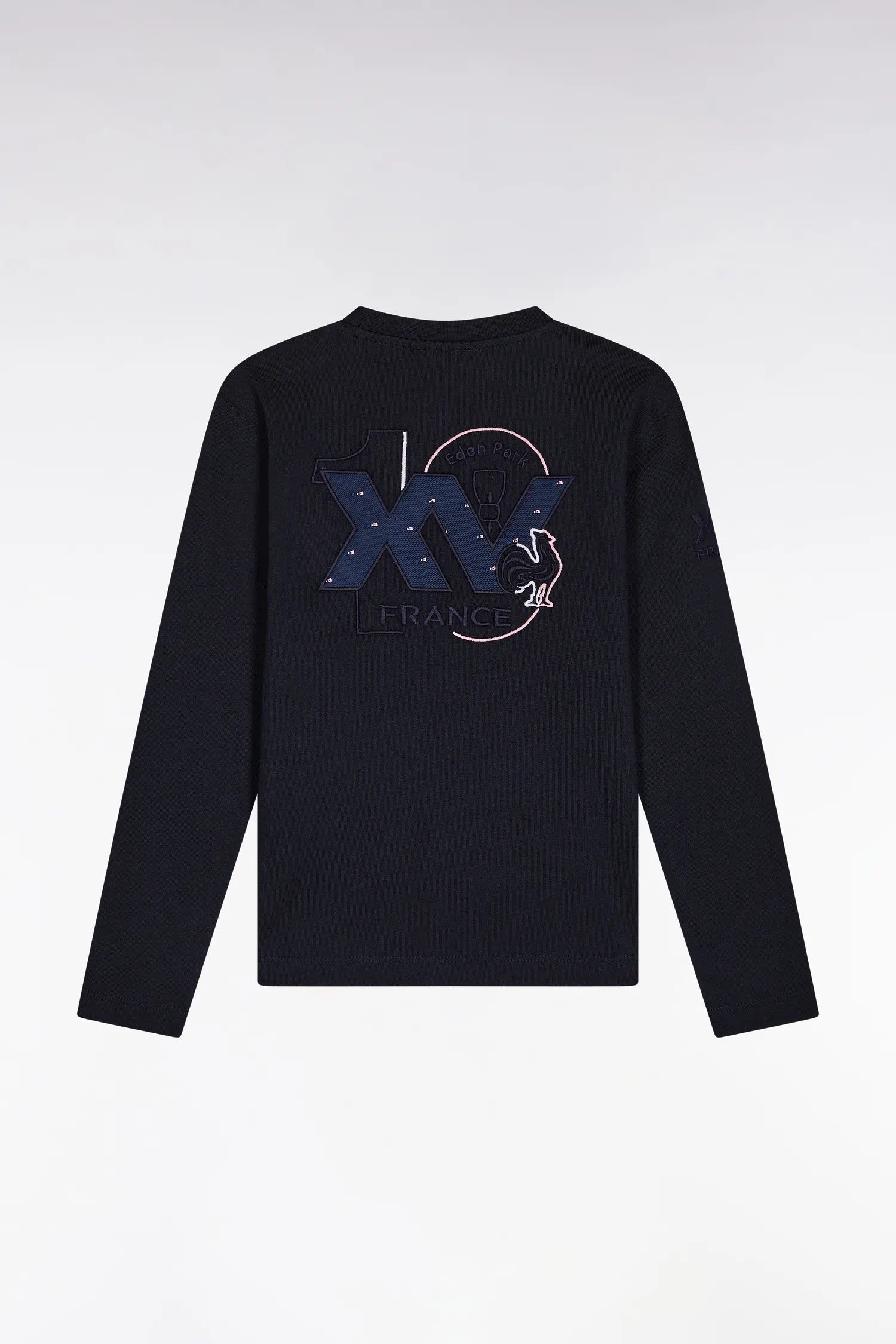 Eden Park_0_Xv De France Long-Sleeved T-Shirt in Navy Cotton with a Straight Cut_H25MAITL0027_BLF_01