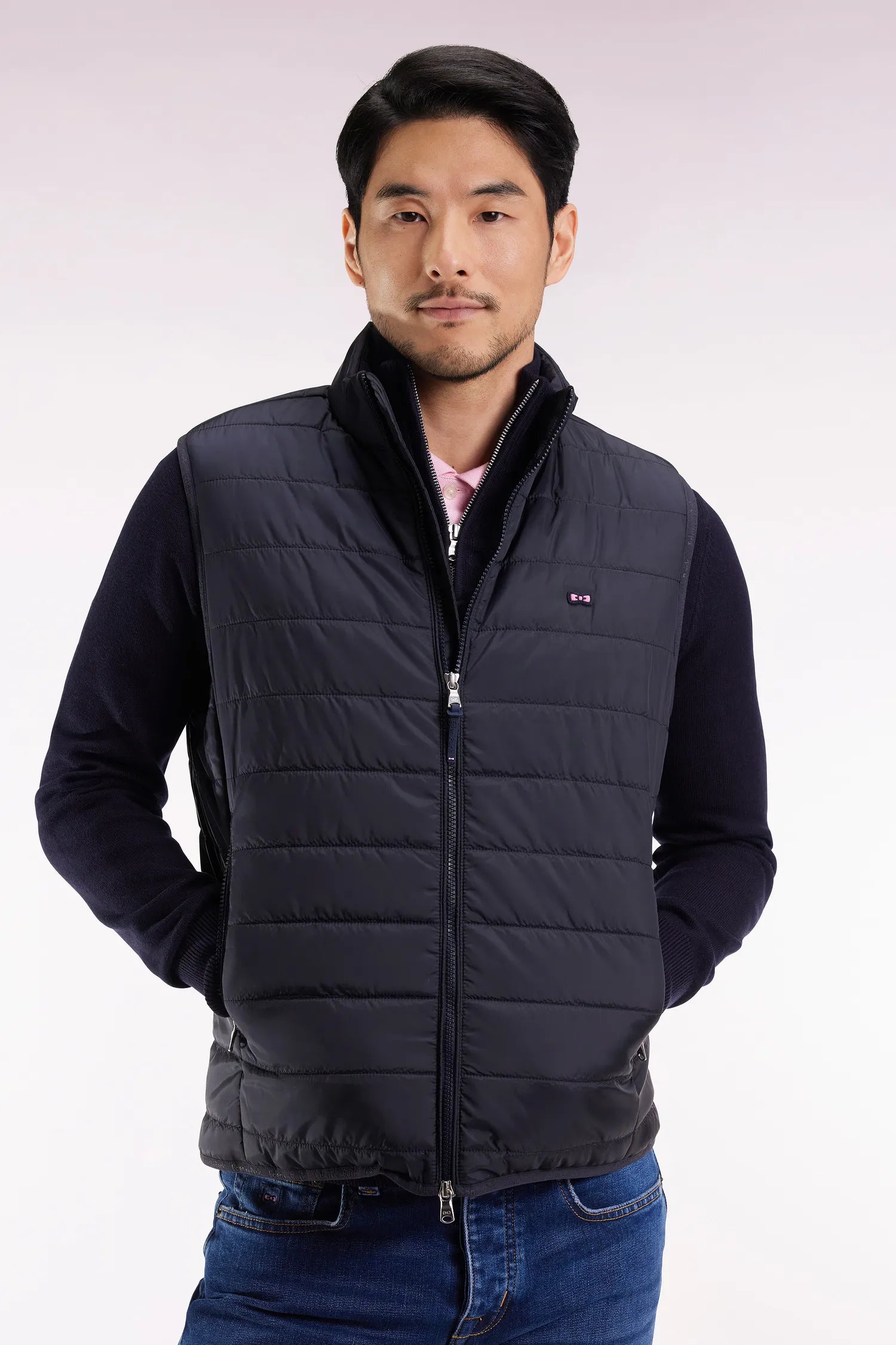 Eden Park_0_Sleeveless Down Jacket in Navy Quilted Nylon_H25PAMDS0001_BLF_01
