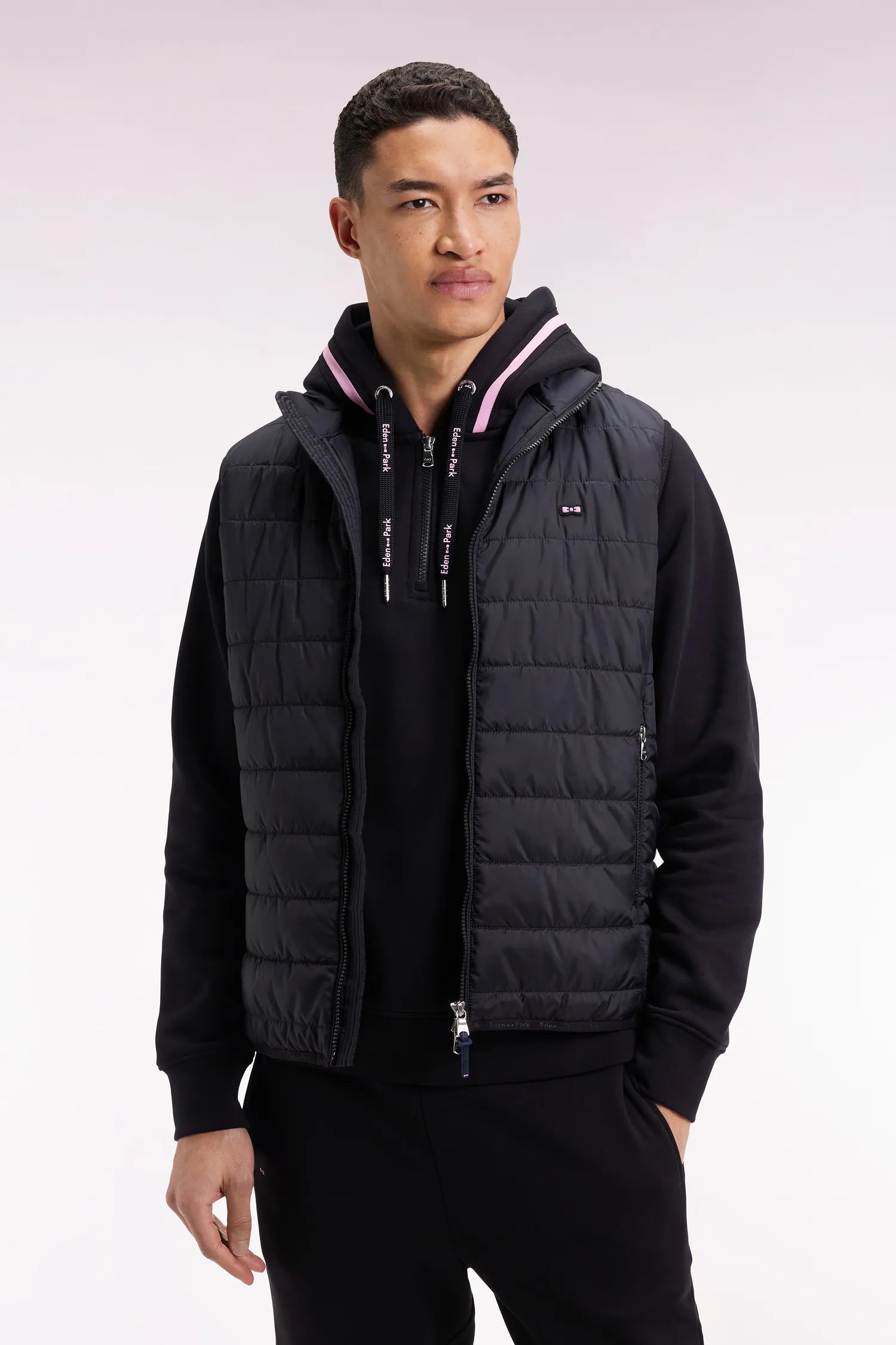 Eden Park_0_Black Quilted Nylon Sleeveless Down Jacket_H25PAMDS0001_NO_01