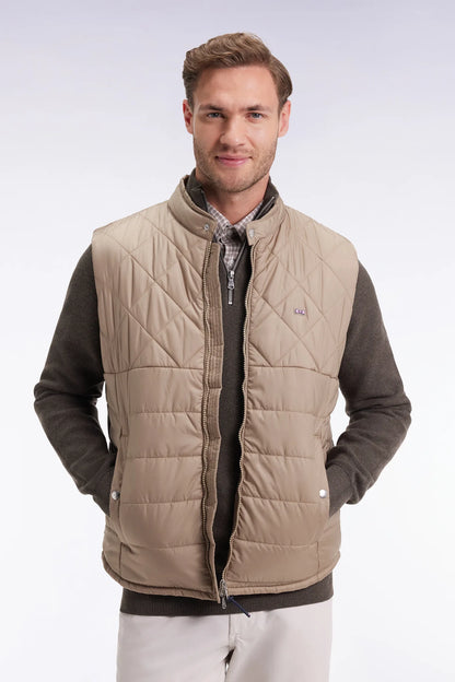 Eden Park_0_Sleeveless Down Jacket with Biker Collar in Beige Quilted Nylon_H25PAMDS0003_BEM27_01