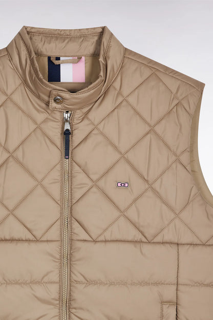 Eden Park_0_Sleeveless Down Jacket with Biker Collar in Beige Quilted Nylon_H25PAMDS0003_BEM27_02