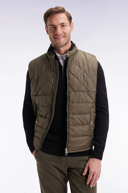 Eden Park_Green_Khaki Quilted Nylon Sleeveless Down Jacket with Biker Collar_H25PAMDS0003_KAF7_01