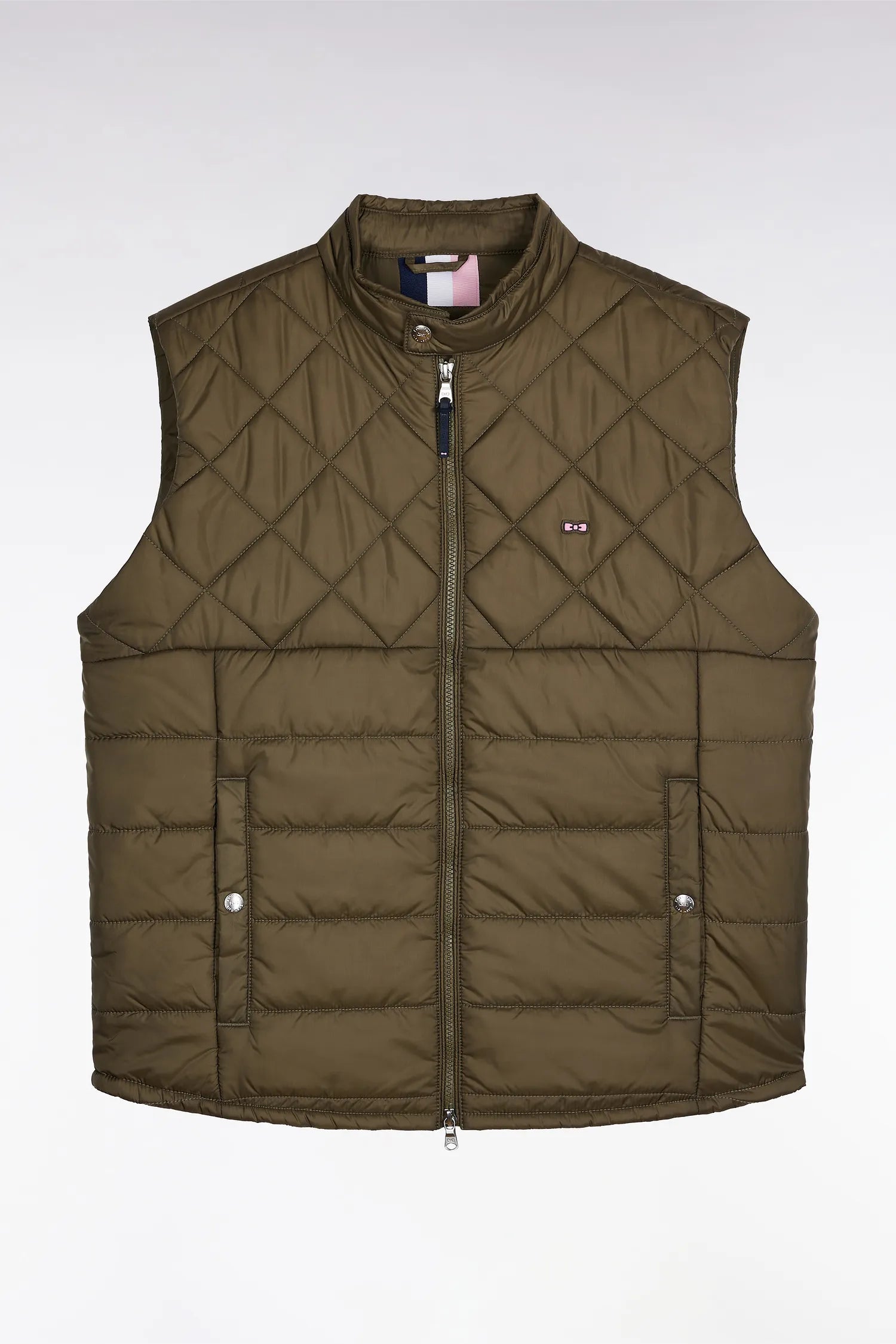 Eden Park_Green_Khaki Quilted Nylon Sleeveless Down Jacket with Biker Collar_H25PAMDS0003_KAF7_02