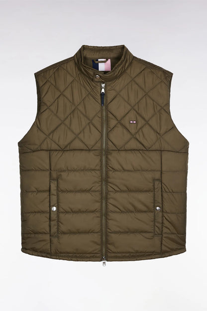 Eden Park_Green_Khaki Quilted Nylon Sleeveless Down Jacket with Biker Collar_H25PAMDS0003_KAF7_02