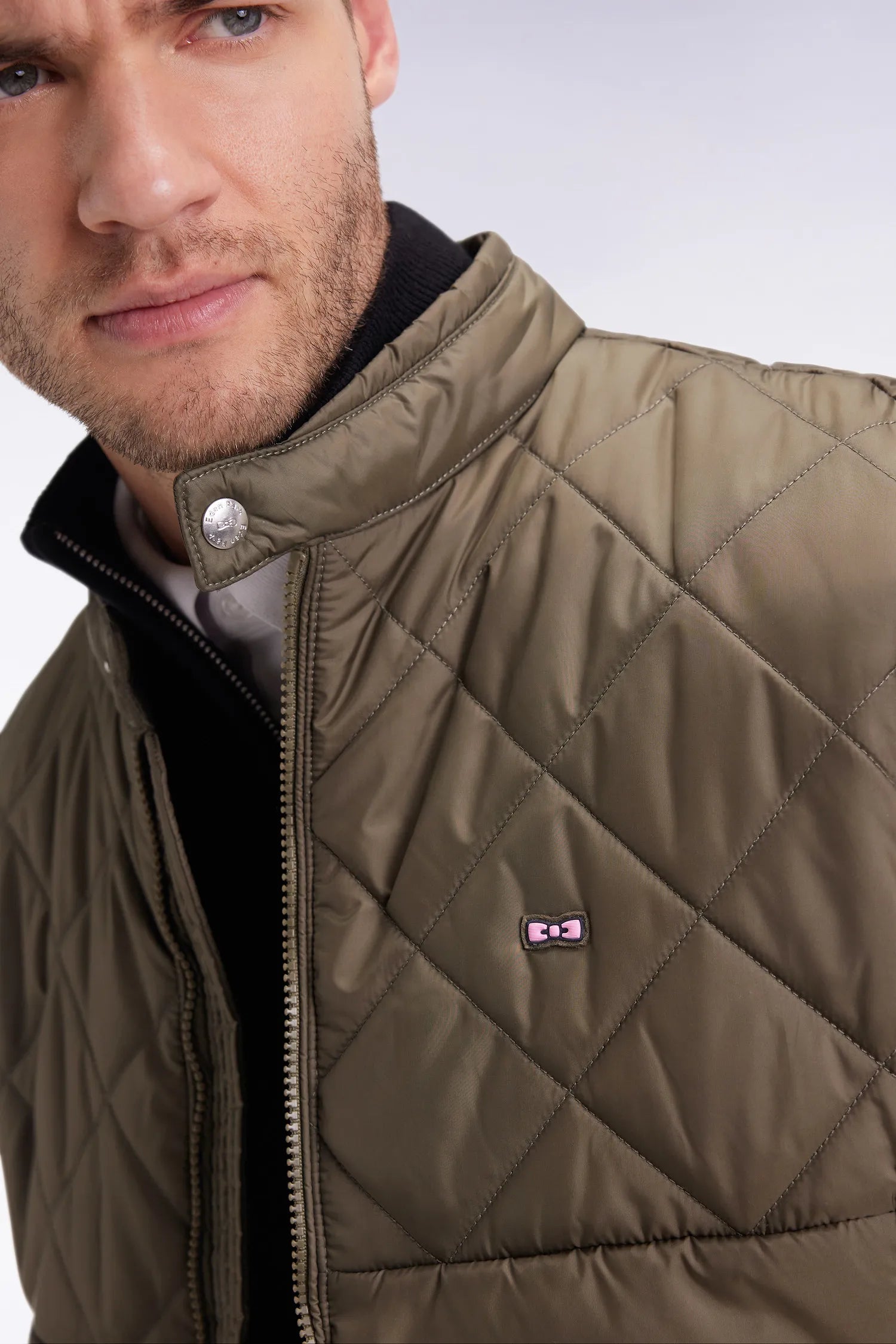 Eden Park_Green_Khaki Quilted Nylon Sleeveless Down Jacket with Biker Collar_H25PAMDS0003_KAF7_03