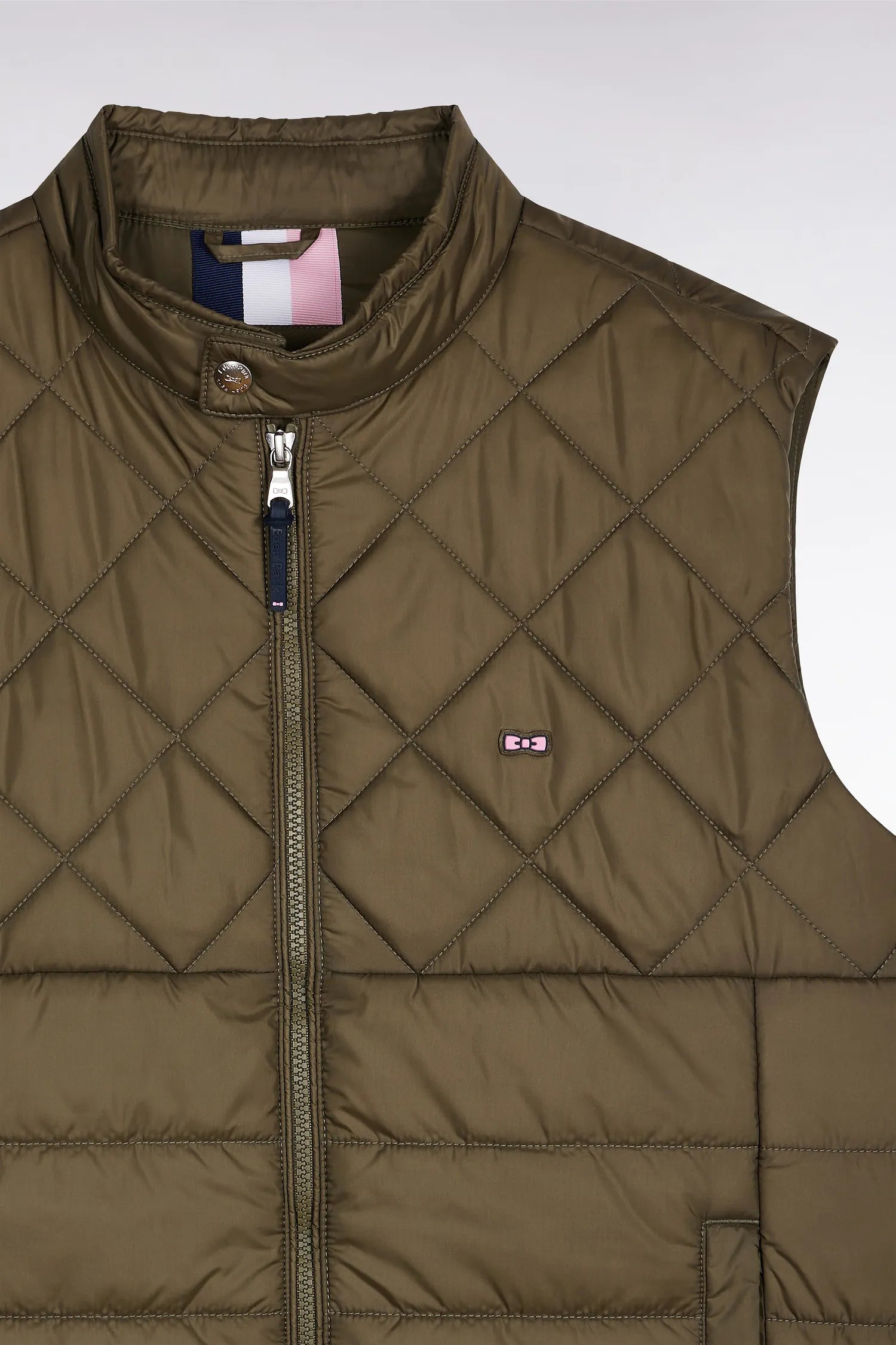 Eden Park_Green_Khaki Quilted Nylon Sleeveless Down Jacket with Biker Collar_H25PAMDS0003_KAF7_06