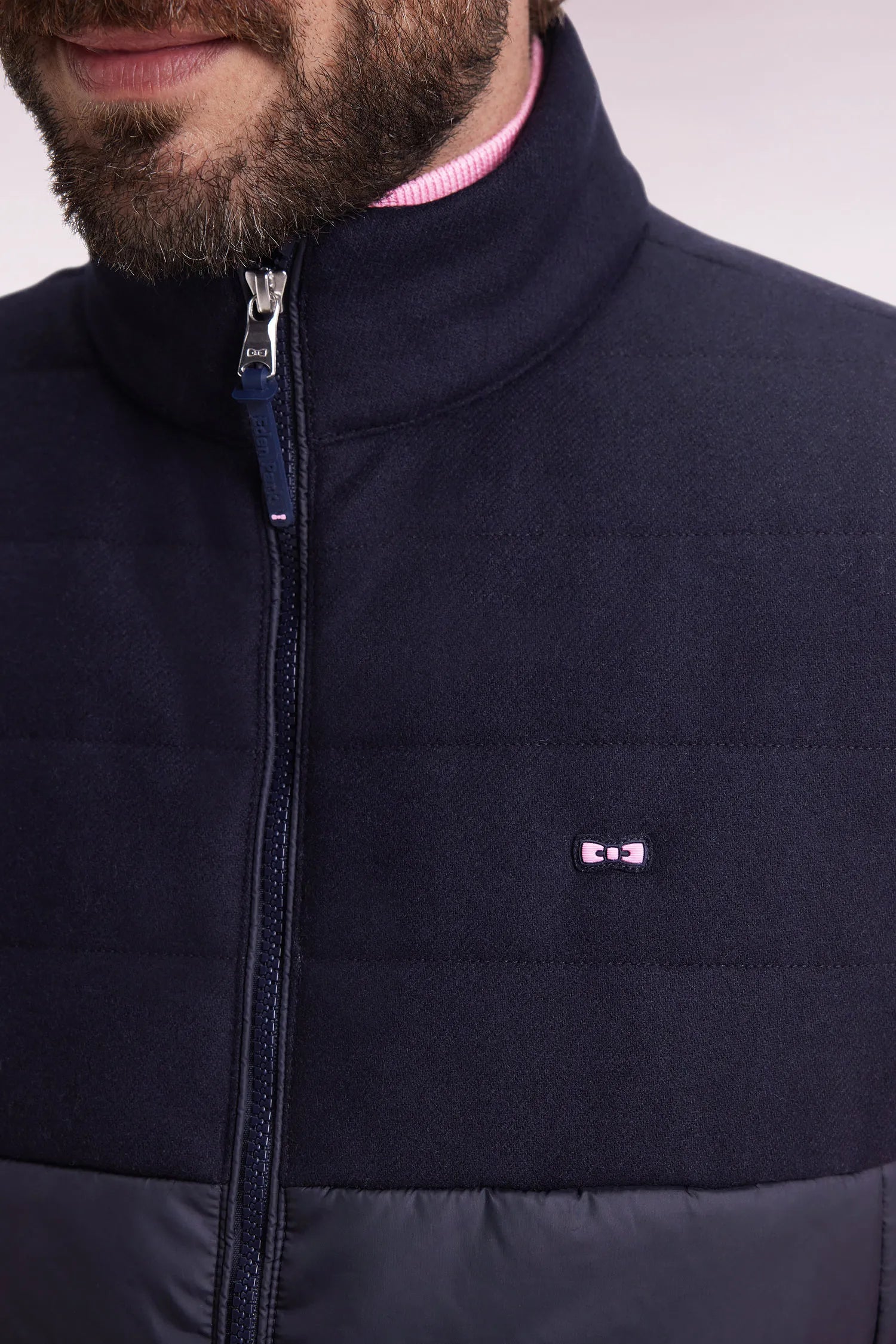 Eden Park_0_Sleeveless Double-Material Down Jacket in Nylon and Navy Flannel_H25PAMDS0004_BLF_03