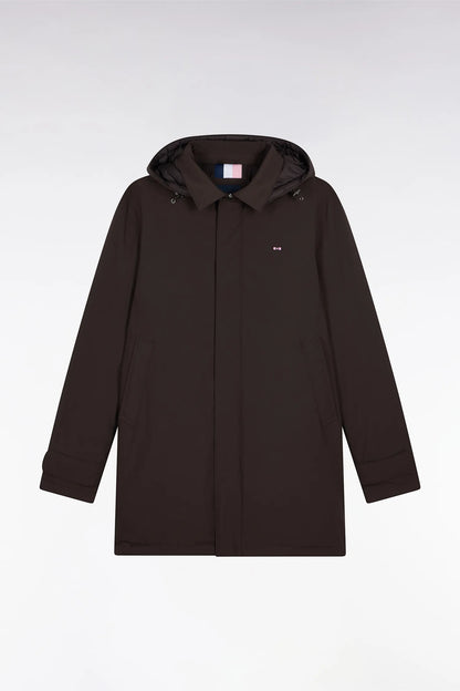 Eden Park_Brown_Long Brown Nylon Raincoat with Removable Hood_H25PAMIM0001_MAF1_02
