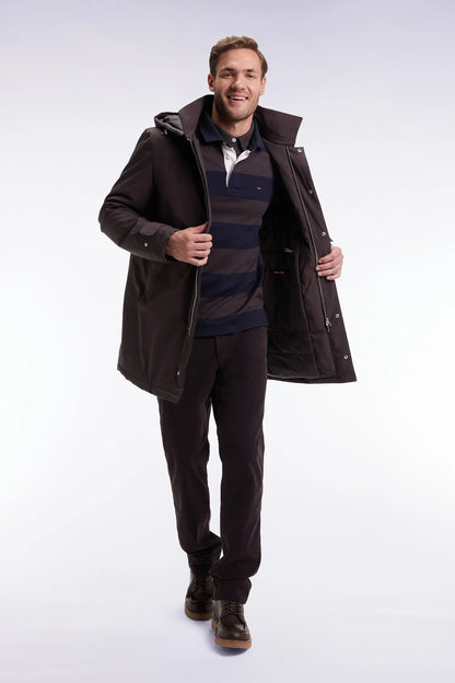 Eden Park_Brown_Long Brown Nylon Raincoat with Removable Hood_H25PAMIM0001_MAF1_03