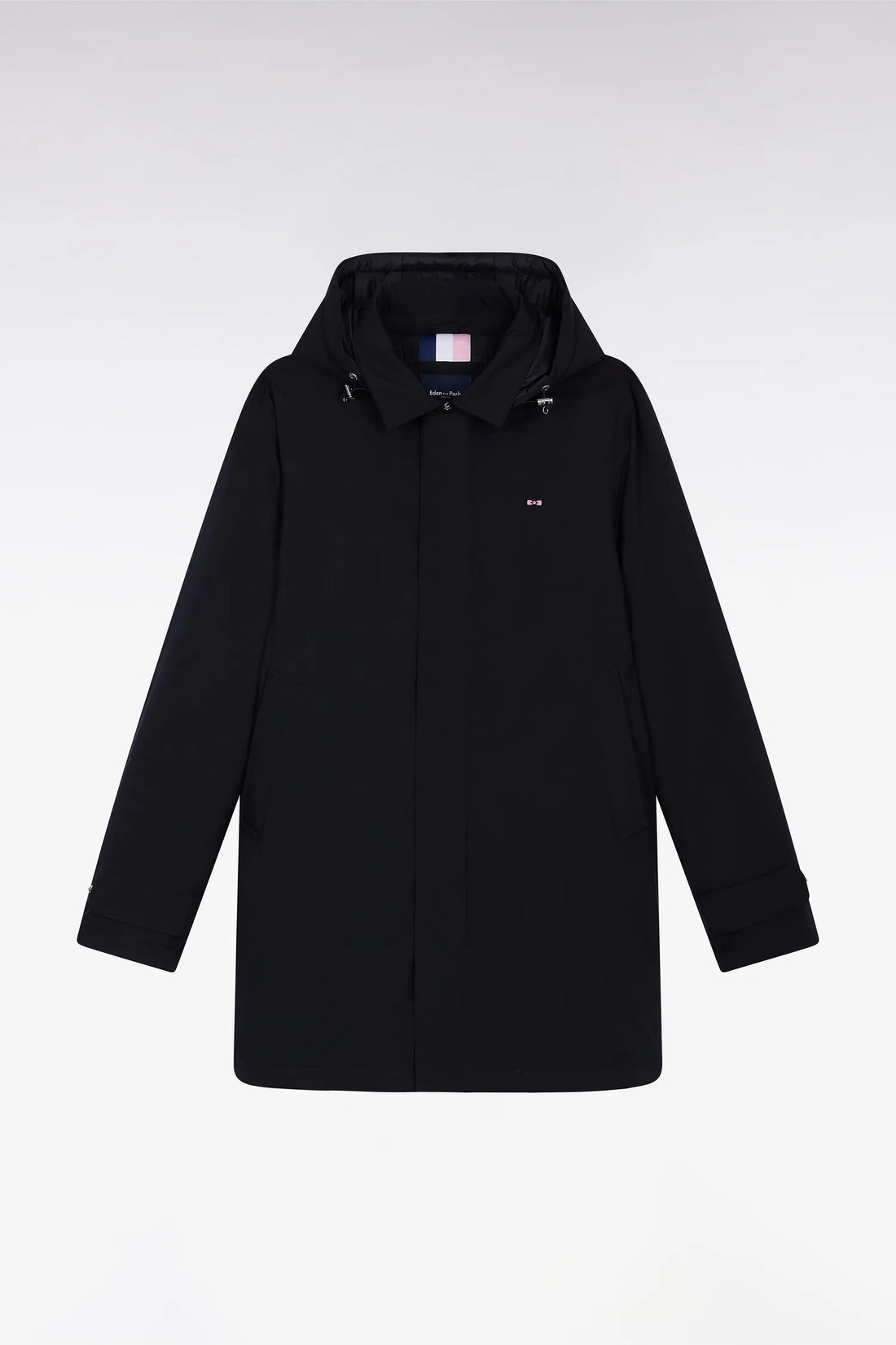 Eden Park_Black_Long Black Nylon Raincoat with Removable Hood_H25PAMIM0001_NO_02