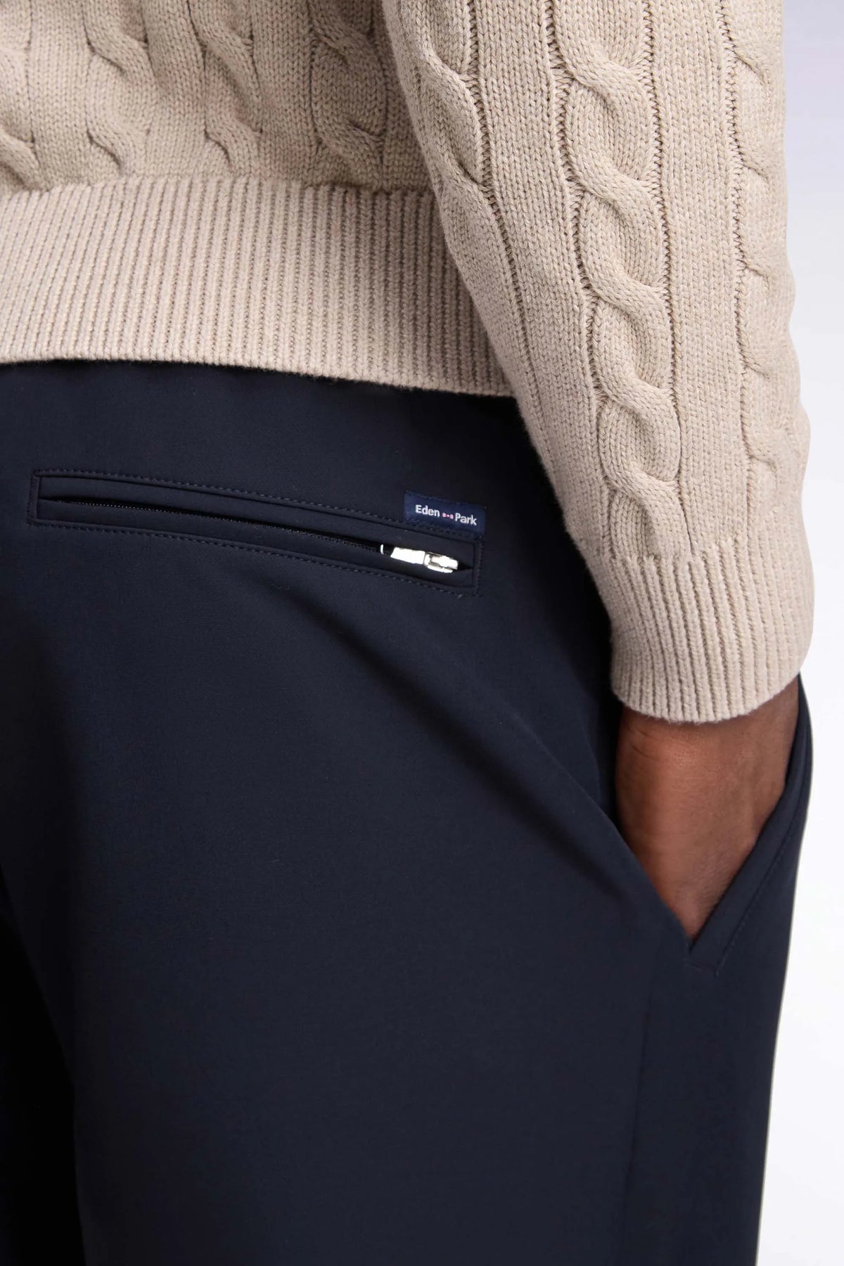 Eden Park  Men Elasticated Waist Trousers in Navy Technical Stretch Nylon with a Modern Fit SKU: H26BASPA0004_BLF Image 06