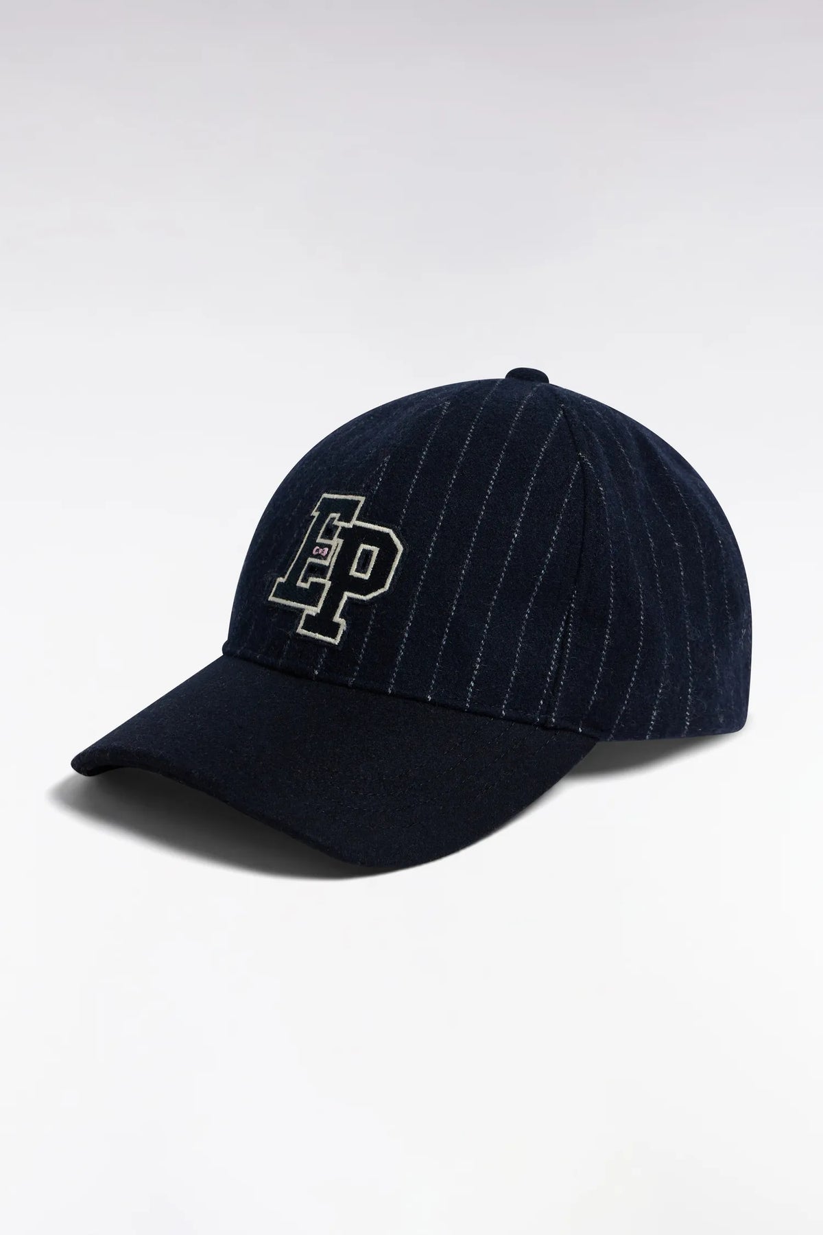 Eden Park  Men Bi-Material Cap in Navy Striped Wool Cloth with EP Patch SKU: H26CHACA0008_BLF Image 01