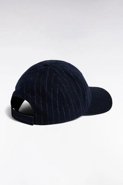 Eden Park  Men Bi-Material Cap in Navy Striped Wool Cloth with EP Patch SKU: H26CHACA0008_BLF Image 02