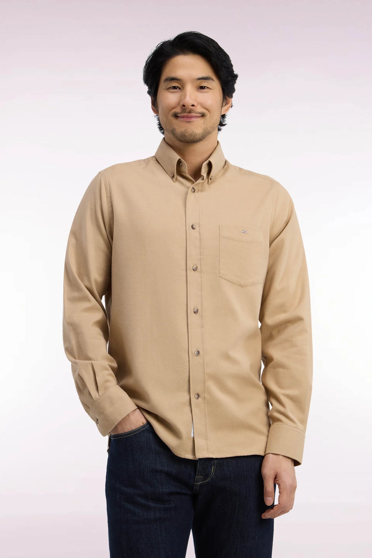 Eden Park  Men Plain Caramel Cotton Shirt with a Straight Cut SKU: H26CHECL0051_BEM15 Image 01