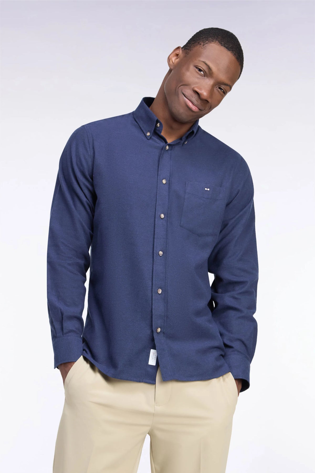 Eden Park  Men Plain Navy Cotton Shirt with a Straight Cut SKU: H26CHECL0051_BLF27 Image 01
