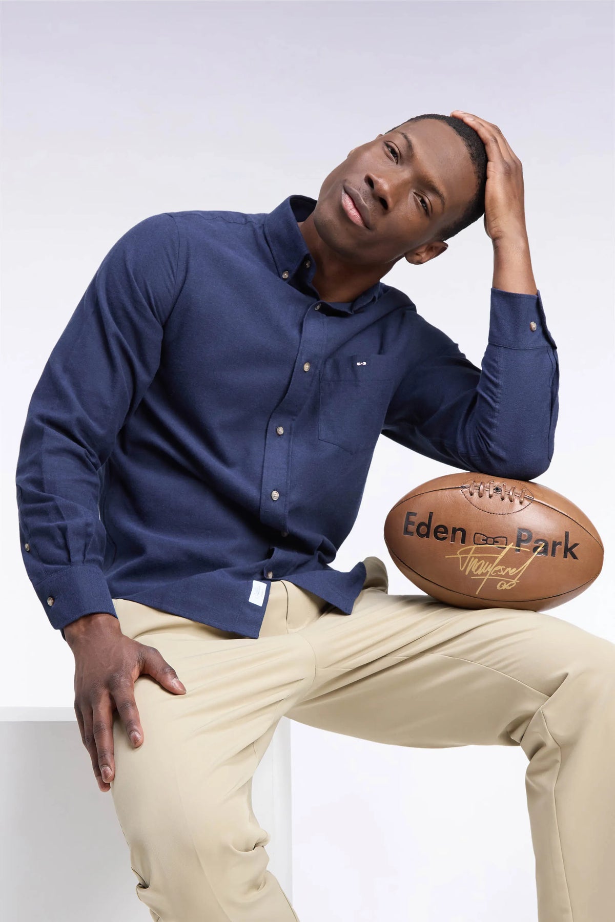 Eden Park  Men Plain Navy Cotton Shirt with a Straight Cut SKU: H26CHECL0051_BLF27 Image 03