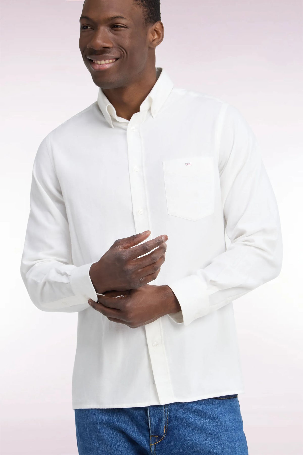 Eden Park  Men Plain Ivory Cotton Shirt with a Straight Cut SKU: H26CHECL0051_ECC Image 03