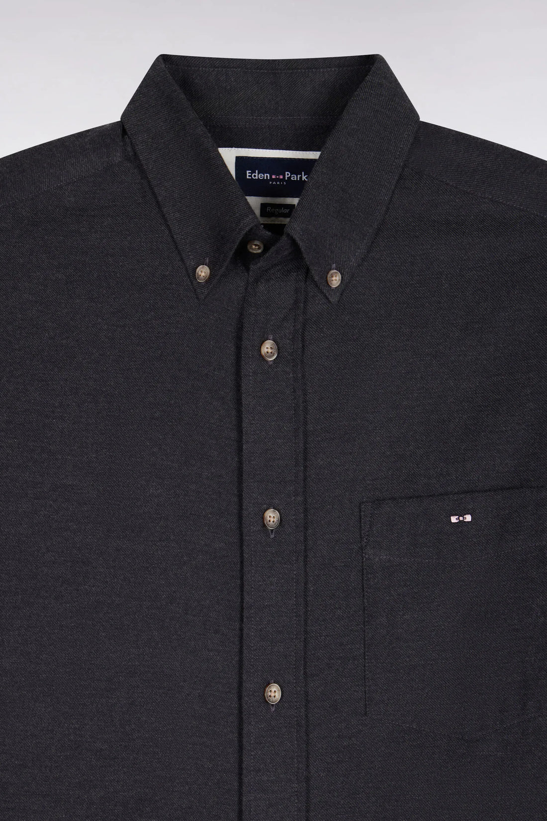 Eden Park  Men Plain Dark Grey Cotton Shirt with a Straight Cut SKU: H26CHECL0051_GRF11 Image 02