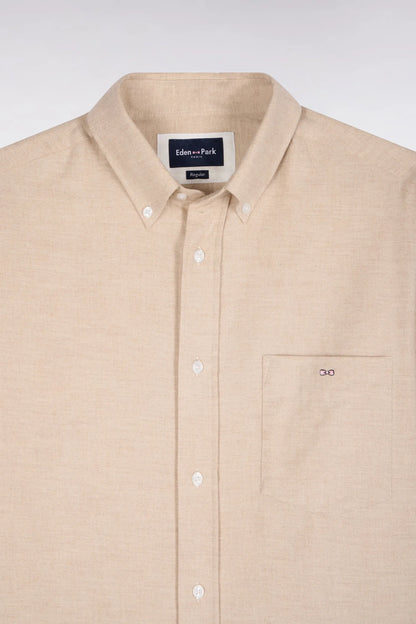 Eden Park  Men Plain Camel Cotton Shirt with a Straight Cut SKU: H26CHECL0051_MAM10 Image 05
