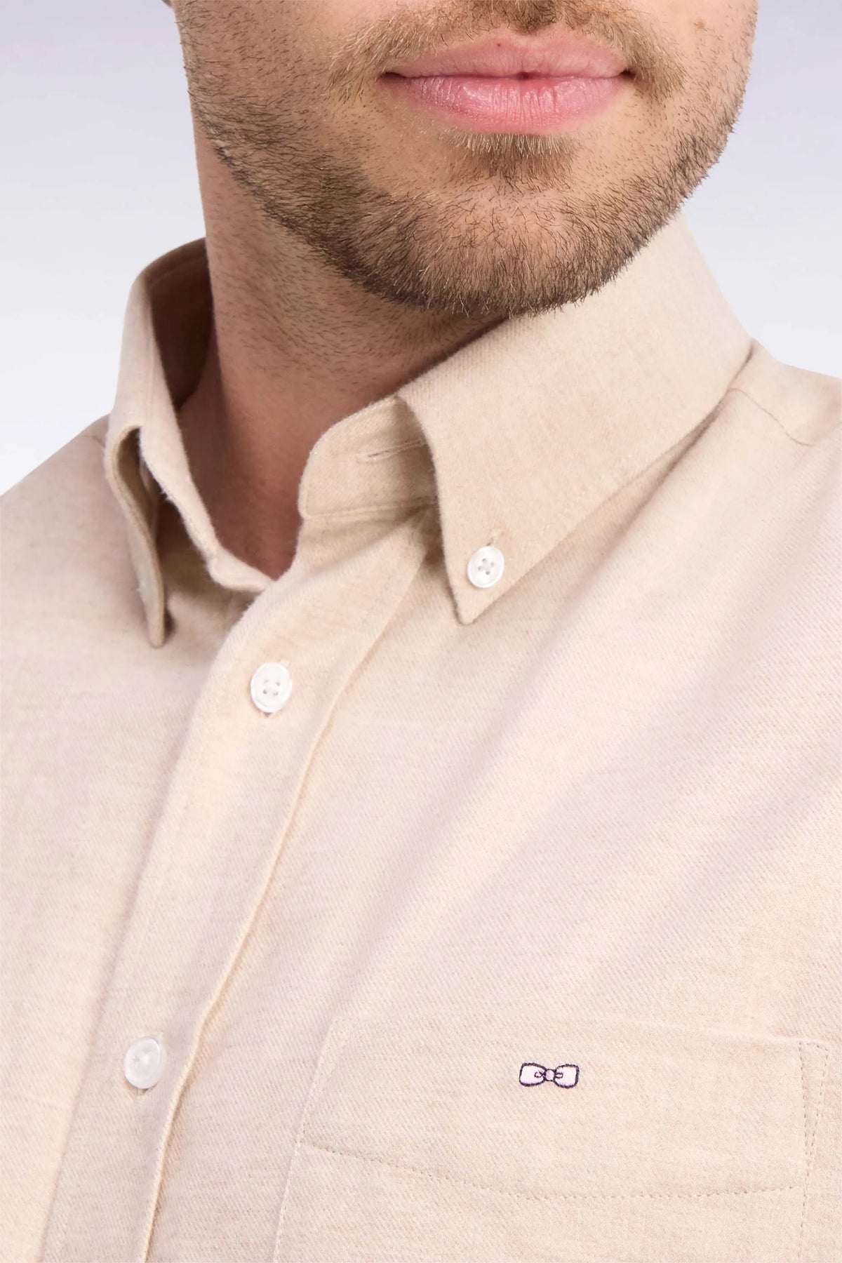 Eden Park  Men Plain Camel Cotton Shirt with a Straight Cut SKU: H26CHECL0051_MAM10 Image 06